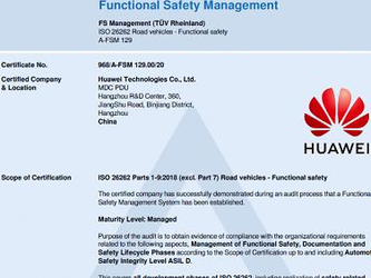 新起点 华为MDC智能驾驶计算平台通过ISO 26262认证